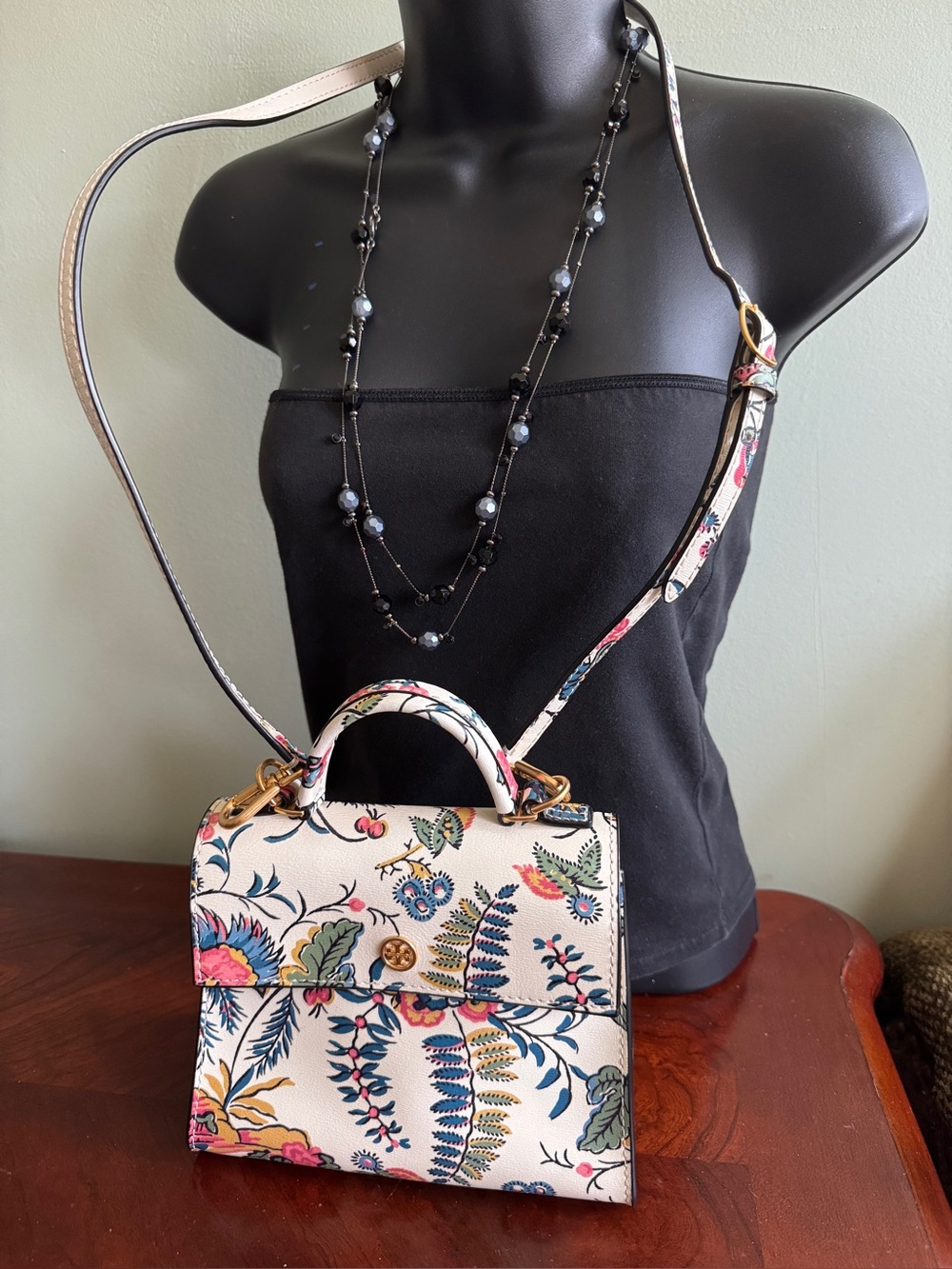 Tory Burch Minaudiere White Floral Mini Leather Satchel NWOT